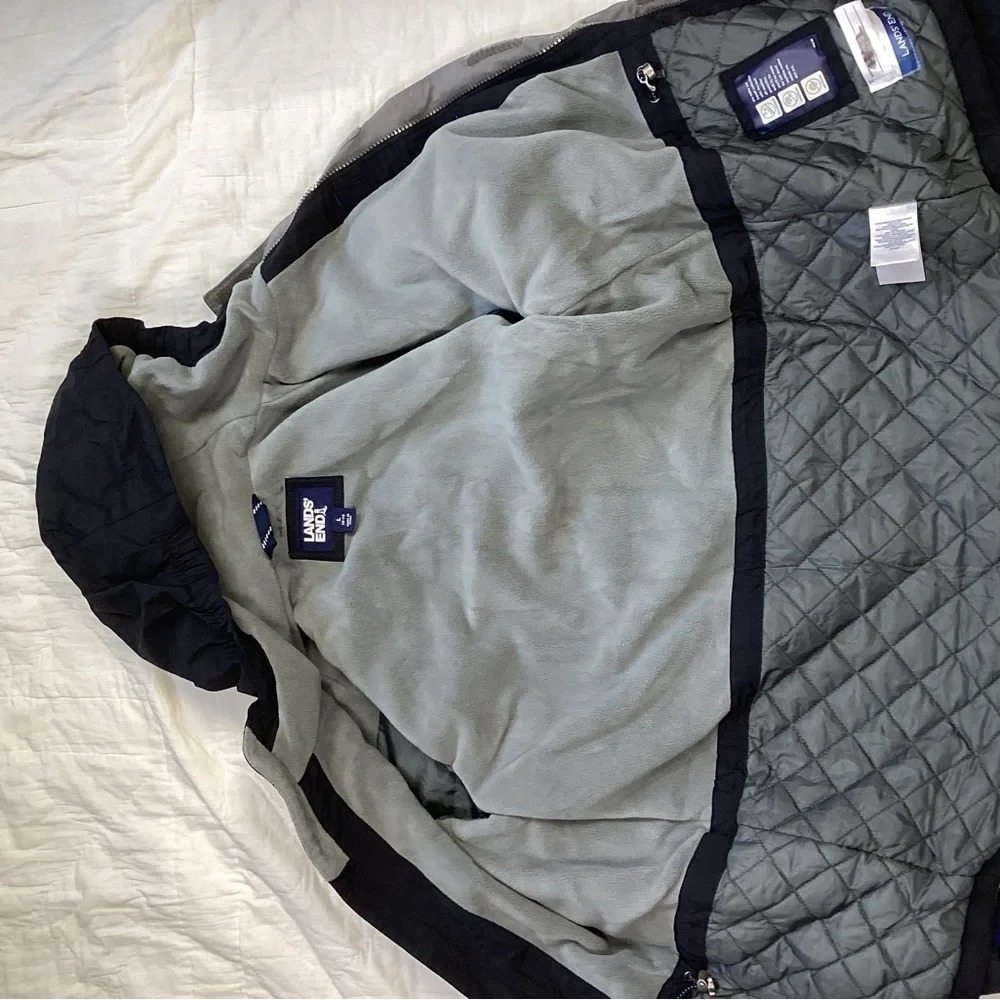 Youth Lands End Squall Fleece Lined Jacket Coat Black Gray Large 14-16‎